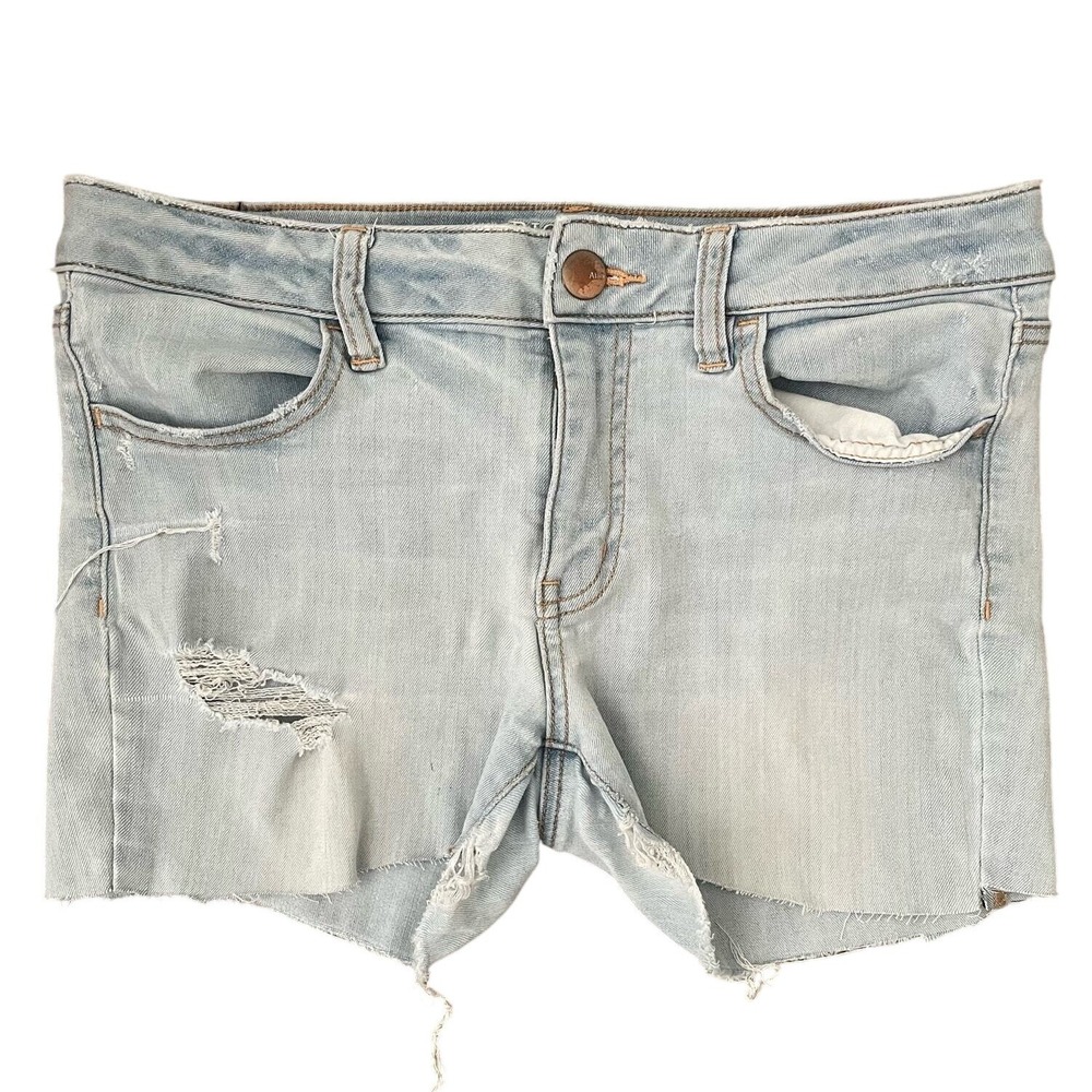 American Eagle Denim Shorts Size 8 Distressed Rips‎ Light Wash Casual